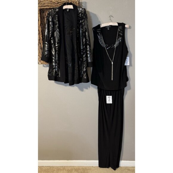 R & M Richards 16W Black 3 Pc Set Jacket Pant Suit Party Wedding Guest $190 NEW - Picture 12 of 16